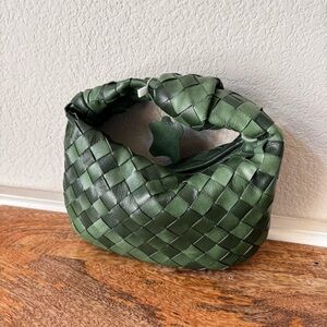 Ombre Dark Green Intrecciato Mini Jodie Weave Knot Bag Clutch Satchel